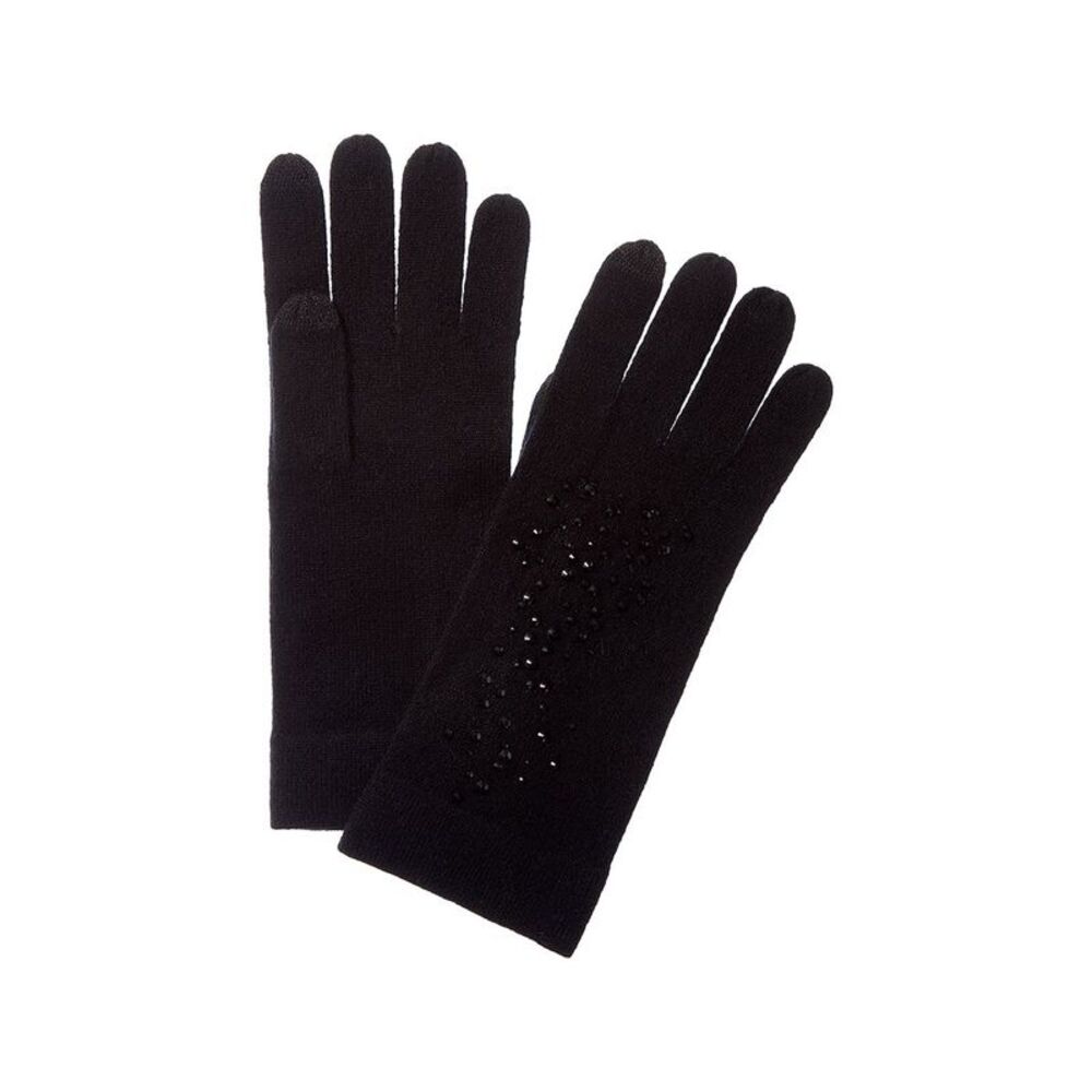 Forte Cashmere Crystal Cashmere Gloves, Black